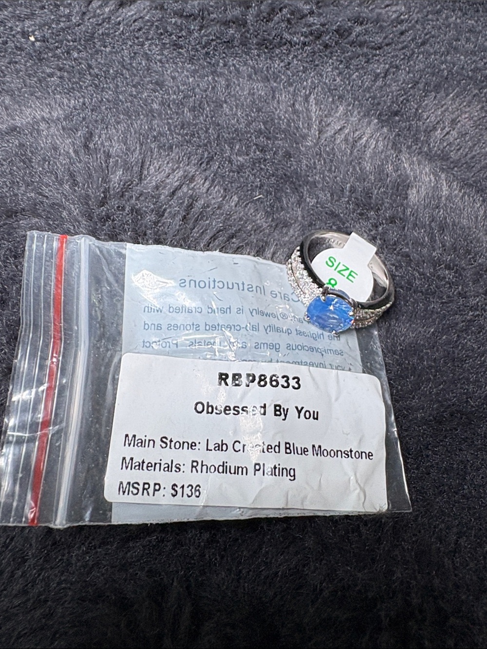 Obessed By You Rhodium-Plated Ring with Blue Lab-Created Moonstone